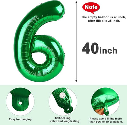 6 Balloon Numbers Birthday Decorations, 40In Green Balloons - Image 5