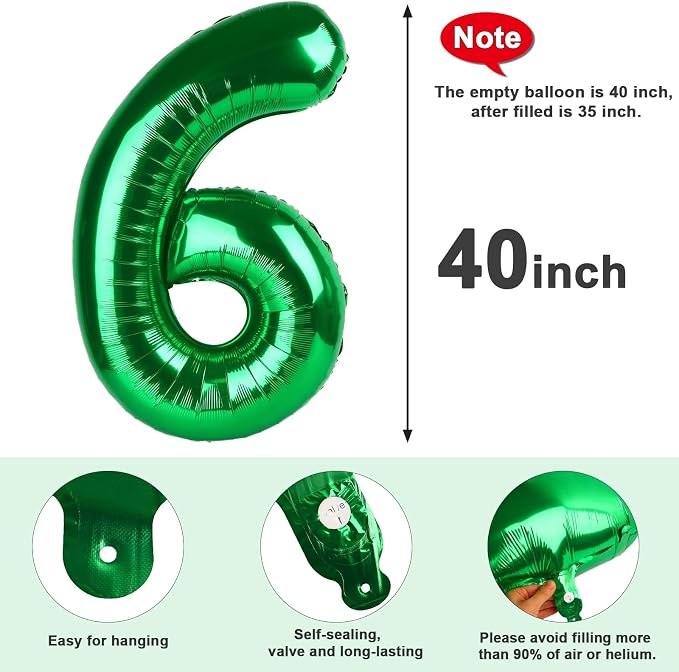 6 Balloon Numbers Party Decorations, 40In Dark Green Balloons - Image 6