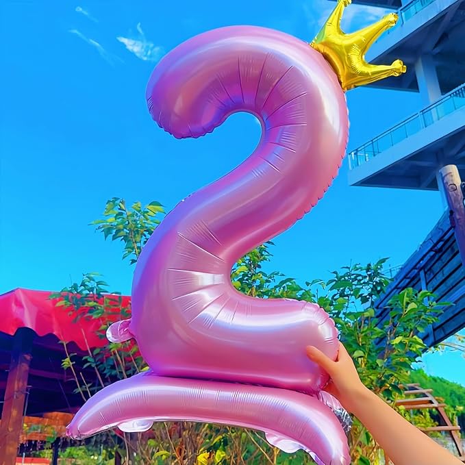 40 Inch 2nd Birthday Number Balloon, Pearl Pink Foil Giant Number Balloons 0-9 - Image 6