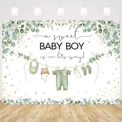 InMemory Greenery Baby Shower Backdrop Oh Baby Clothes Welcome Newborn Party - Image 5