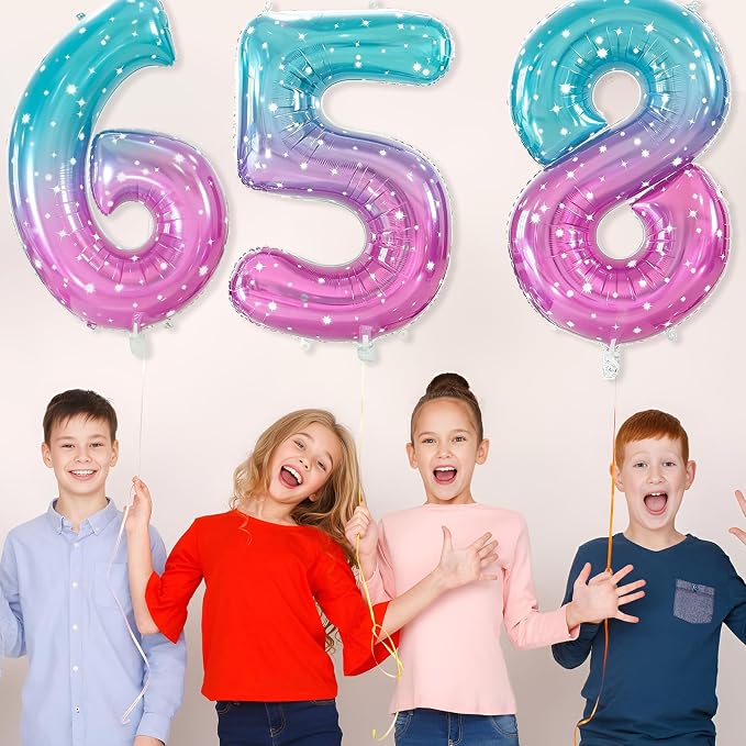 Number 6 Foil Balloon with Crown, 40-Inch Gradient | Gradient star print number - Image 4