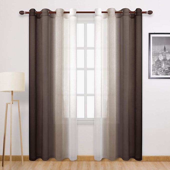 DWCN Ombre Faux Linen Sheer Curtains by DWCN