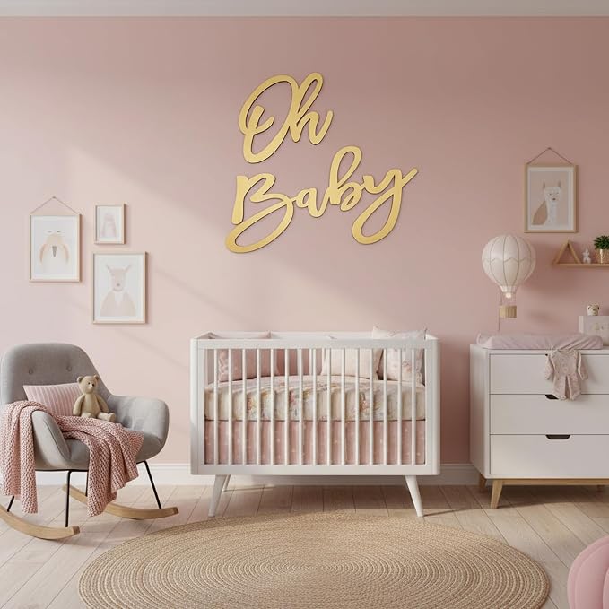 Oh Baby Sign for Backdrop, Large Wooden Baby Shower Sign Gold Letters Party - Image 3