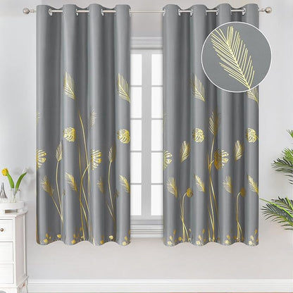 Gold Palm Leaf and Wheat Unique Design Pattern Blackout Curtains Energy Saving by ESTELARTEXTILER