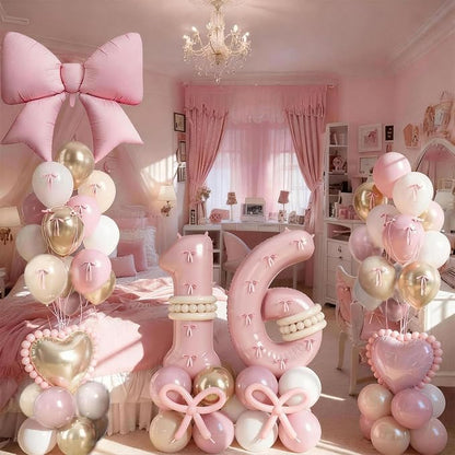 40 Inch Number 6 Balloon Pink, Dusty Blush Pink Gold White Sand Apricot Latex - Image 5