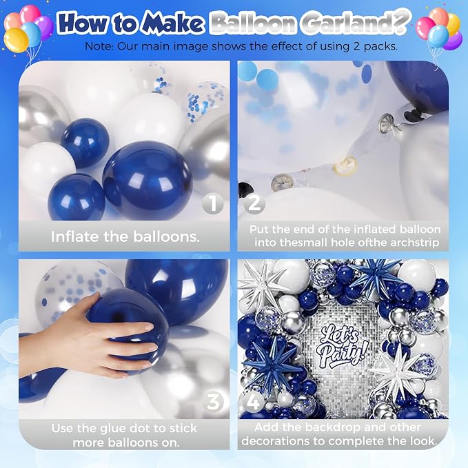 153Pcs Navy Blue and Silver Balloons Garland Arch Kit - Image 3