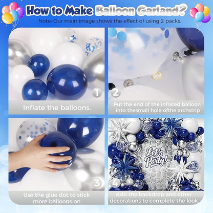 153Pcs Navy Blue and Silver Balloons Garland Arch Kit - Image 3