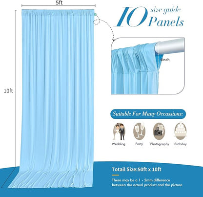 50 ft x 10 ft Wrinkle Free Blue Backdrop Curtain Panels, Polyester Photography - Image 4
