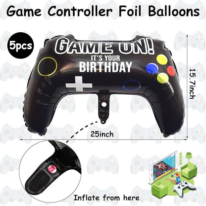 5 Pieces Video Game Party Balloons, Giant Video Game Controller Mylar Foil - Image 2