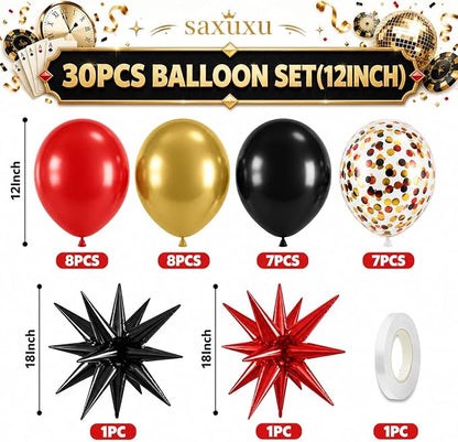 Red Black and Gold Balloons, 12 Inch Metallic Gold Black Red Confetti Balloons - Image 2