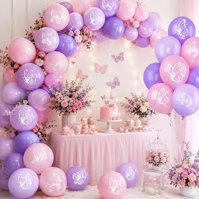 Butterfly Balloons, Maca Pink Maca Purple Birthday Balloons - Image 5