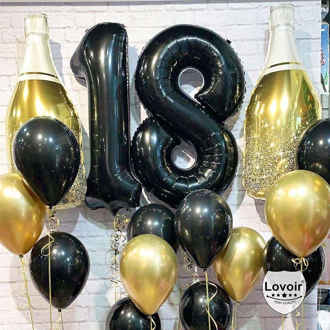 Black 18 Number Balloons, 40 Inch Giant Number 18 Balloons Foil Mylar Helium - Image 5
