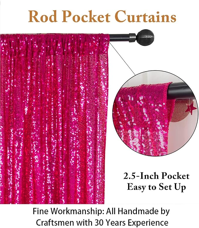 ShinyBeauty 5FTx7FT Sequin Backdrop Curtain Sparkly Fuchsia Photo Backdrops - Image 3