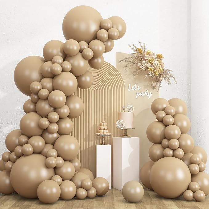 RUBFAC 135pcs Vanilla Brown Balloons, Latex Light Brown Balloon Different Sizes by RUBFAC