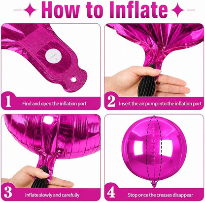 15 Pcs Hot Pink Round Foil Balloons, 22/15/10 Inch 4D Ball Balloons Hot Pink - Image 3