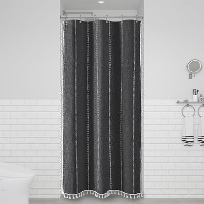 Small Boho Linen Heavy Duty Cloth Shower Curtain, Charcoal Grey | Stall Size - Image 6