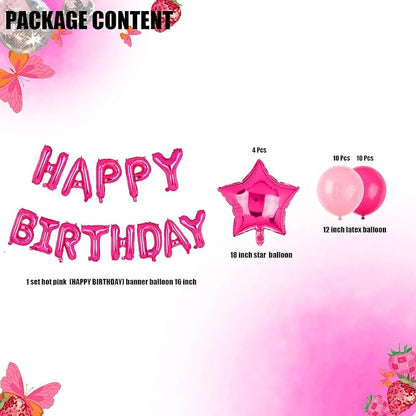 Happy Birthday Balloon Banner Hot Pink Star Balloons Pink Themed 25 Pcs | 16 - Image 2