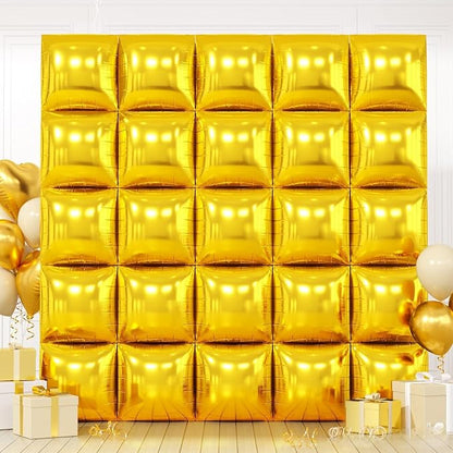 Metallic Gold Double Sided Square Foil Balloons Wall, 19 Inches Chrome Foil by FEYG