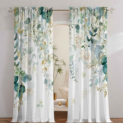 Gold Green Botanical Curtains 96 Inches Long by GOLDLAWN