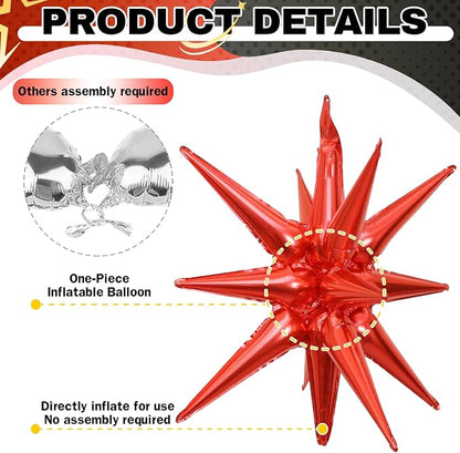 HILAVO 6PCS Star Balloons, 22Inch Red Black and Gold Star Balloon Foil Balloons - Image 3