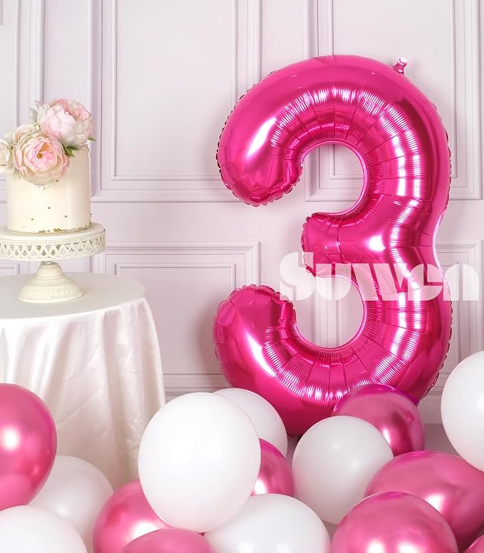 SUWEN 40 Inch Hot Pink Large 3 Number Balloons Big Foil Helium Number Balloons - Image 3
