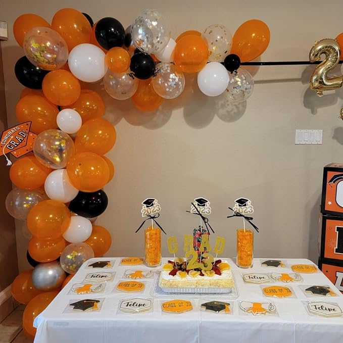 Orange Black Balloons Orange White Sliver Balloons Graduation Decorations 60pcs - Image 5