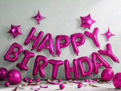 Hot Pink Happy Birthday Balloons Banner Sign Mylar letter Party Decoration | - Image 2