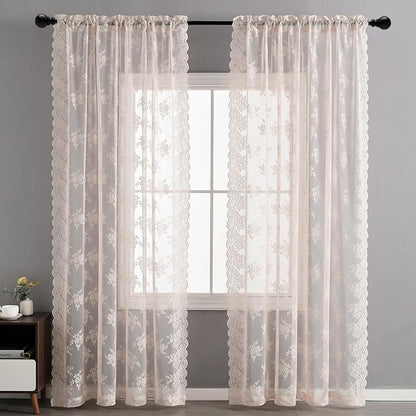 Kotile Blush Pink Lace Curtains - Image 3