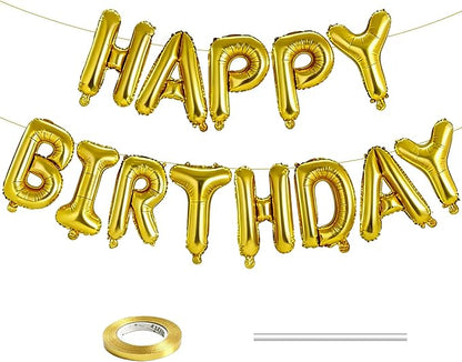 Gold Happy Birthday Balloons Banner, 16 Inch Pink Letters Aluminum Foil Balloon by BSRESIN