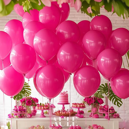 AULE 50Pcs Latex 12 Inch Hot Pink Balloons Fuchsia | Helium Party Happy - Image 4