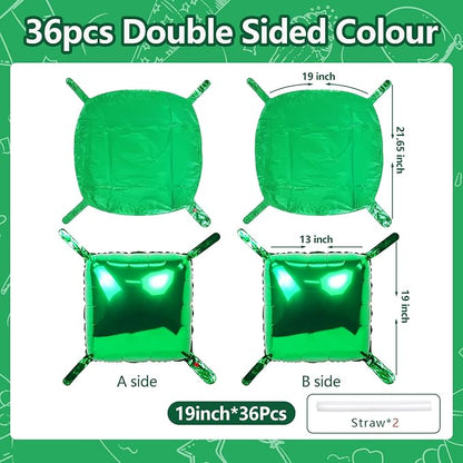 NISOCY 36PCS Metallic Green Square Foil Balloons Wall Backdrop | Double Sided - Image 2