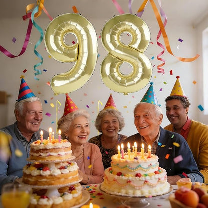 40 Inch Number 98 Balloons for 98th Birthday Party Decorations, 0-100 Champagne - Image 2