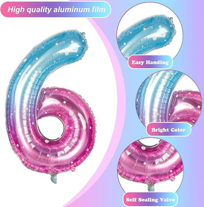 40 Inch Balloon Number 6 Blue Pink, Large Foil Mermaid 6 Balloons Number - Image 9