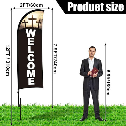 Buryeah 2 Sets Welcome Feather Flag Sign Kit Welcome Banners Swooper Flag - Image 2
