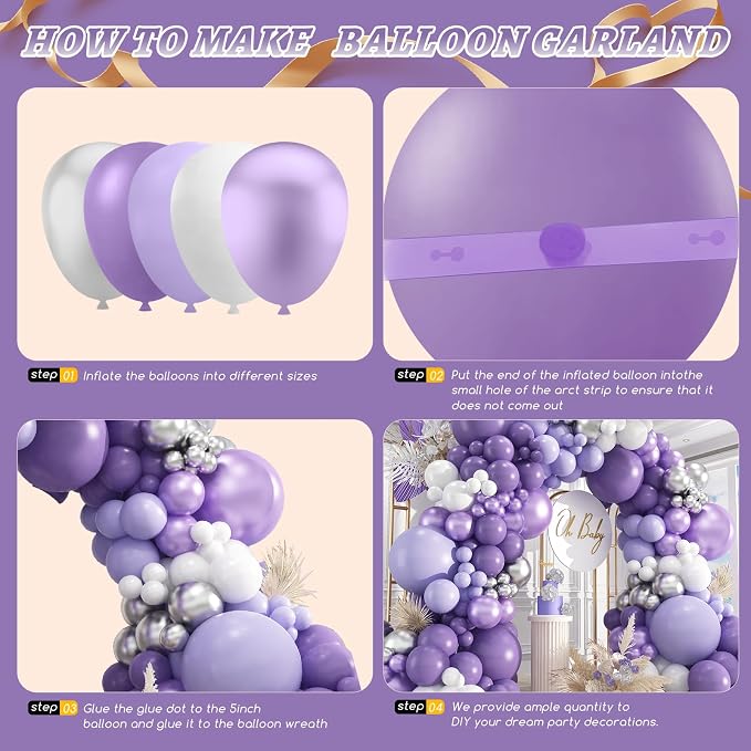 412Pcs Purple Balloon Garland Arch Kit, 18 12 10 5 Inch Different Size Lavender - Image 3
