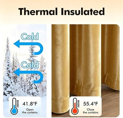 MIULEE Velvet Curtains Golden 52 x 84 Inch Length Set of 2 | Grommet Drapes - Image 5