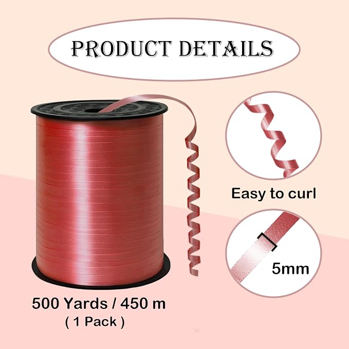 500 Yard Red Curling Ribbon Balloon Ribbon 1/5 Inch Ribbon - Image 2