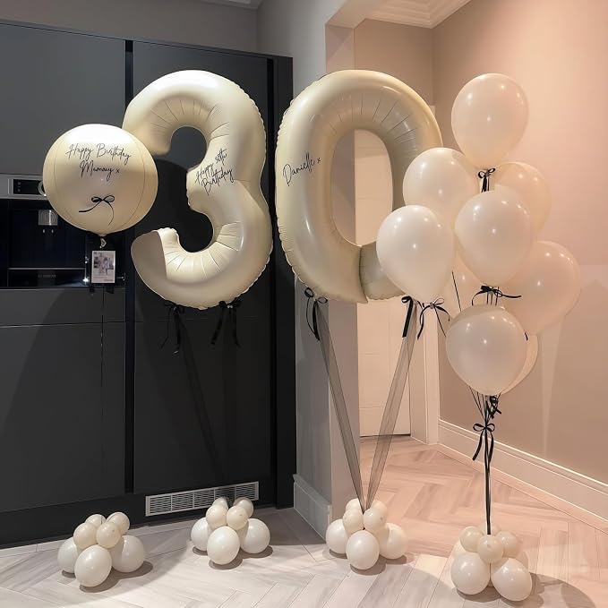 Cream Number 3 Balloons, 40 Inch 3 Balloons Giant Helium Foil Mylar Beige 3 - Image 6