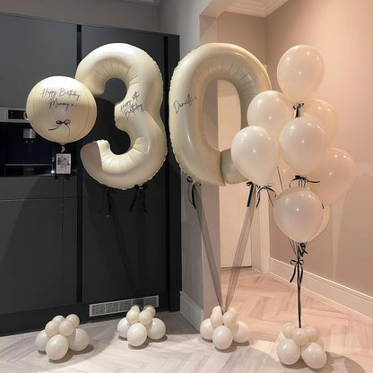 Cream Number 30 Balloons, 40 Inch 30 Balloons Giant Helium Foil Mylar Beige 30 - Image 6