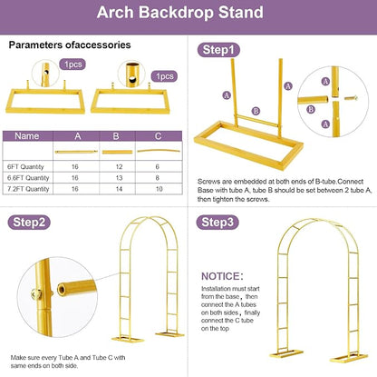 6.6FT Metal Wedding Arch Backdrop Stand Gold Arbor Frame - Image 8