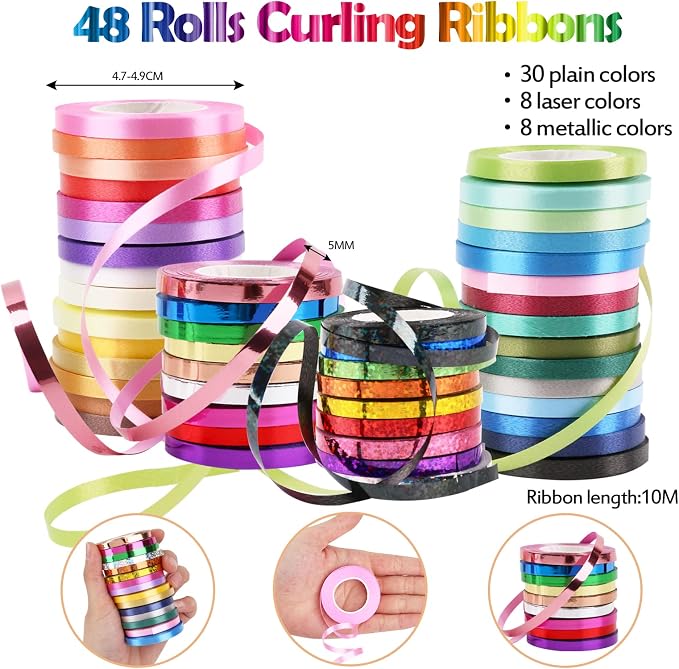 48 Rolls Curling Balloon String Roll Ribbons, 48 Colors 5mm 11 Yards Gift - Image 3