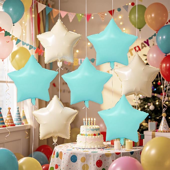 Pastel Blue Sand White Star Balloons 18 Inch - Image 3