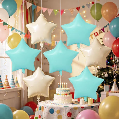 Pastel Blue Sand White Star Balloons 18 Inch - Image 3