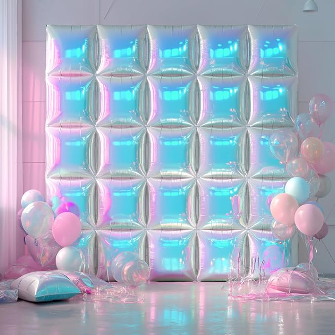 NISOCY 36PCS Iridescent Square Foil Balloons Wall Backdrop | Holographic - Image 9