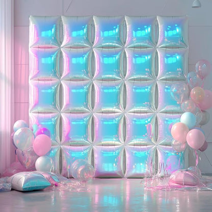 NISOCY 36PCS Iridescent Square Foil Balloons Wall Backdrop | Holographic - Image 9