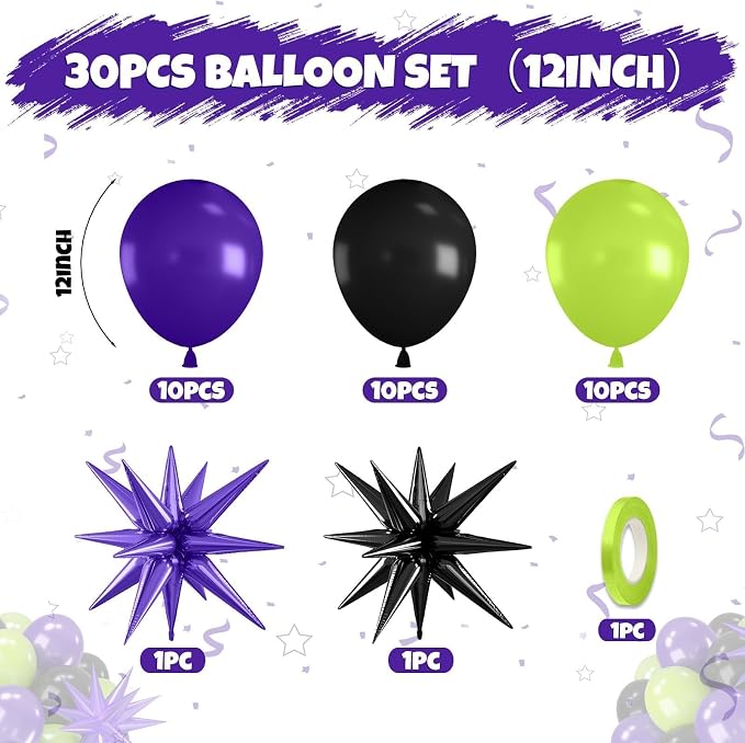 Purple Green Black Balloons, 12 Inch Fruit Green Dark Purple Black Balloons - Image 2