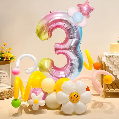 40 Inch Giant Rainbow Number 3 Balloons, Birthday Balloons, Helium Mylar Foil - Image 3