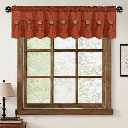 Farmhouse Valance Curtains, Boho Cotton Linen Kitchen Valance, Rod Pocket - Image 2