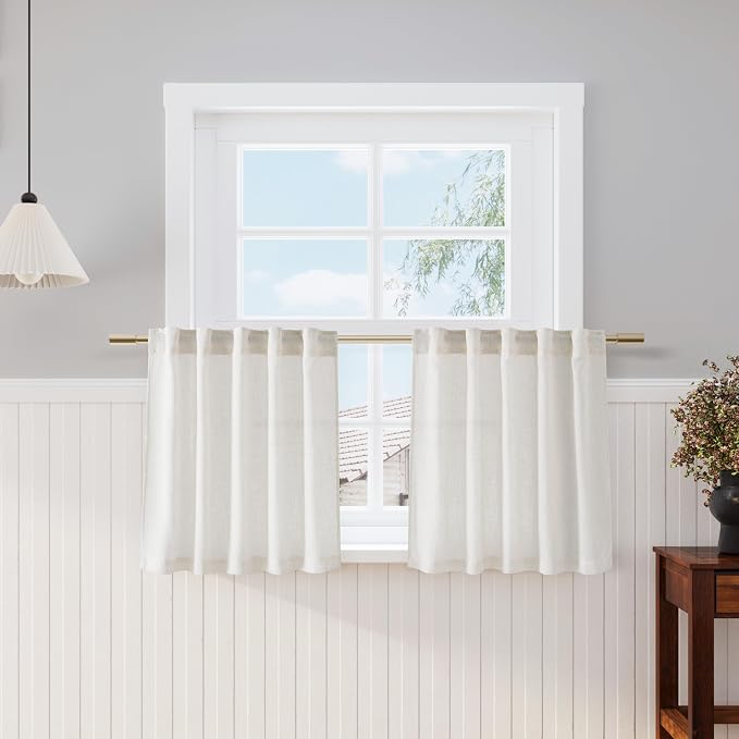 Cream Linen Cafe Curtains 24 Inch Length Light Filtering Semi Sheer Mini by Nanspring