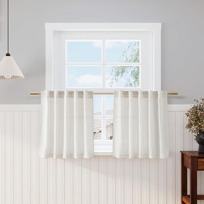 Cream Linen Cafe Curtains 24 Inch Length Light Filtering Semi Sheer Mini by Nanspring